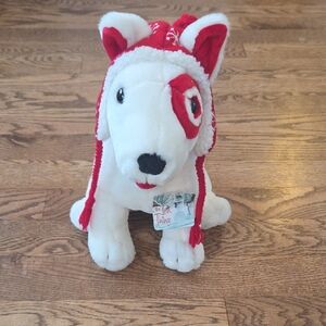 Target - Bullseye Stuffed Animal-  White and Red Christmas Hat